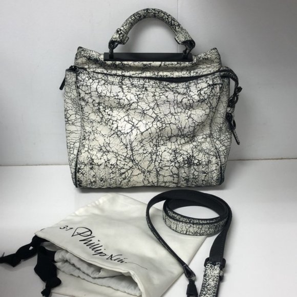 3.1 Phillip Lim Ryder Black and White Crackled Small Satchel - Picture 13 of 15